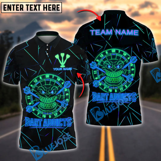 BlueJose Darts Neon Dart Addicts Rage Style Personalized Name, Team Name Shirt (4 Colors)