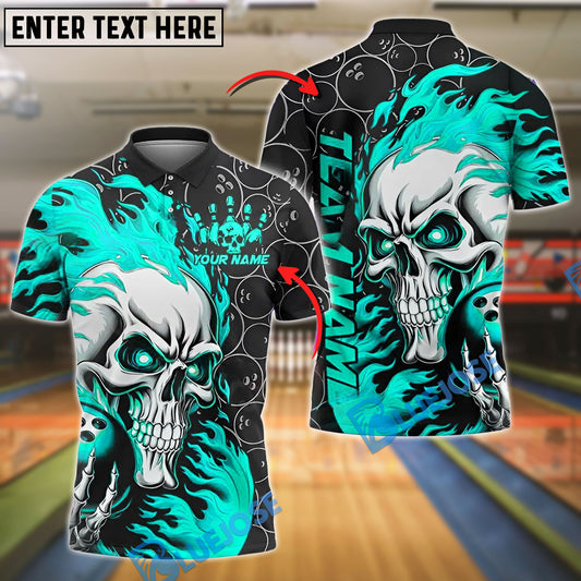 BlueJose Bowling Flaming Skull Strike Customized Name, Team Name 3D Shirt (4 Colors)
