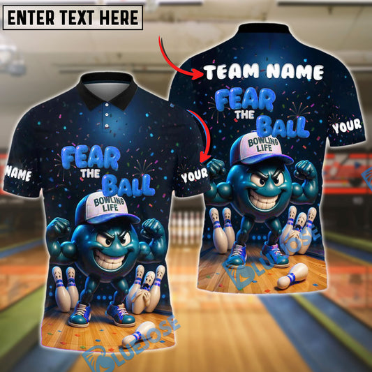 BlueJose Bowling Fear the Ball Cartoon Power Style Customized Name, Team Name 3D Shirt (4 Colors)