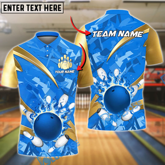 BlueJose Bowling Flaming Ball & Pins Design Customized Name, Team Name 3D Shirt (4 Colors)