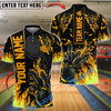BlueJose Bowling And Pins Black Basic Flaming Design Customized Name 3D Shirt (6 Colors)