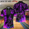BlueJose Bowling And Pins Black Basic Flaming Design Customized Name 3D Shirt (6 Colors)