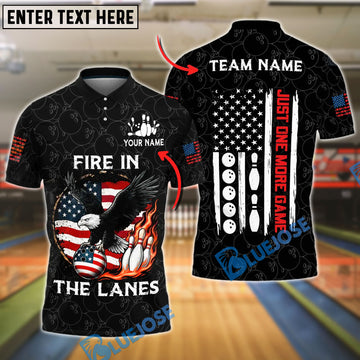 BlueJose Bowling And Pins Fire in the Lanes American Flag Style Personalized Name, Team Name Unisex Shirt