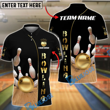 BlueJose Golden Bowling Shirt Basic Style Customized Name, Team Name 3D Shirt (4 Colors)