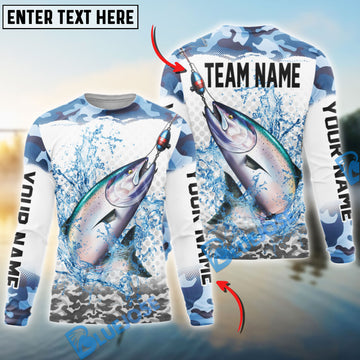 Bluejose Salmon Fishing Black Water Blue Camo Custom Name & Team Name 3D Shirts