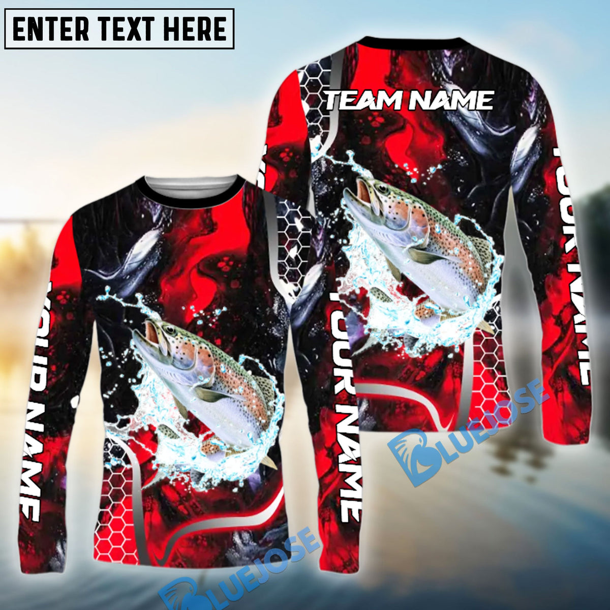 Bluejose Trout Fishing Red Thunder Custom Name &amp; Team Name 3D Shirts
