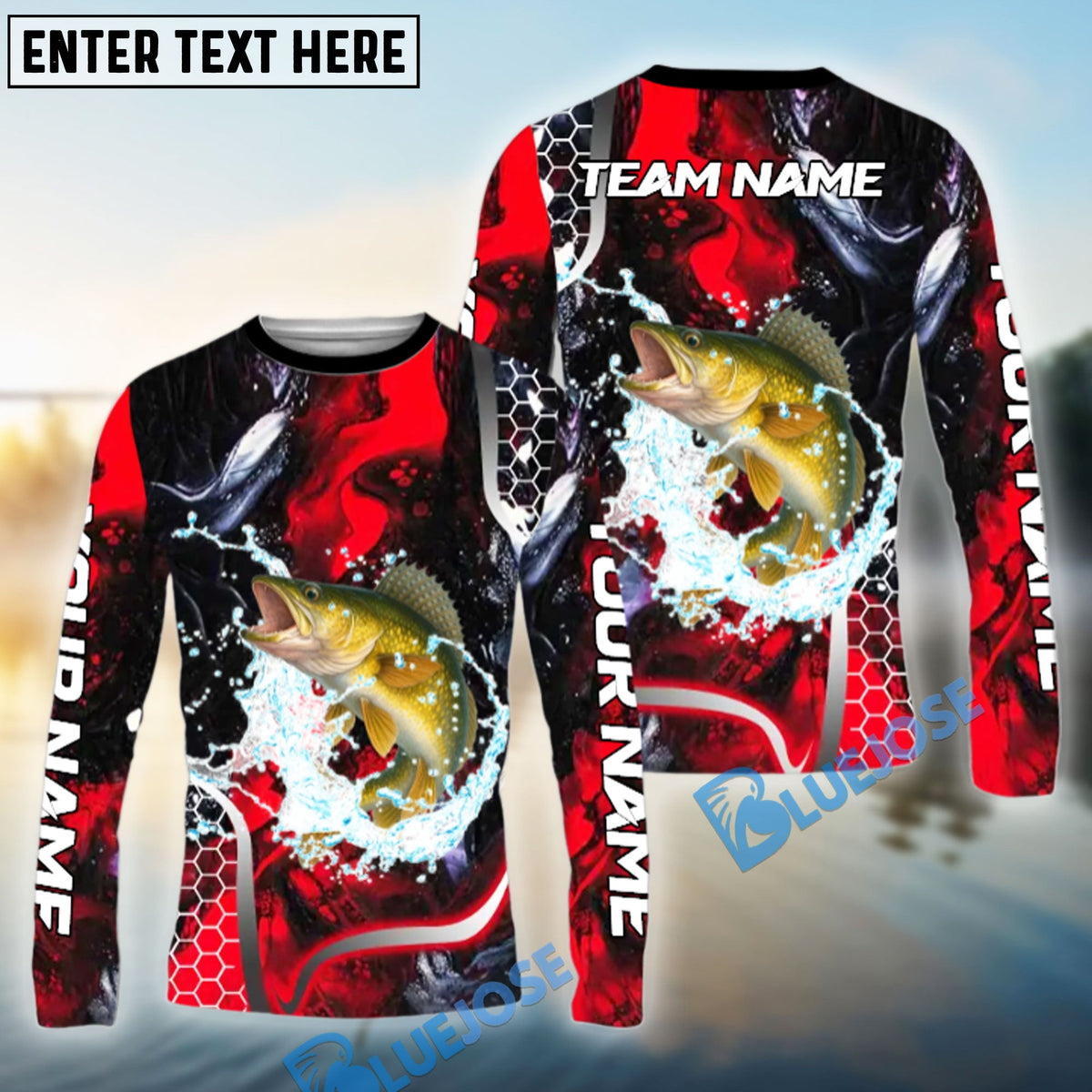 Bluejose Walleye Fishing Red Thunder Custom Name &amp; Team Name 3D Shirts