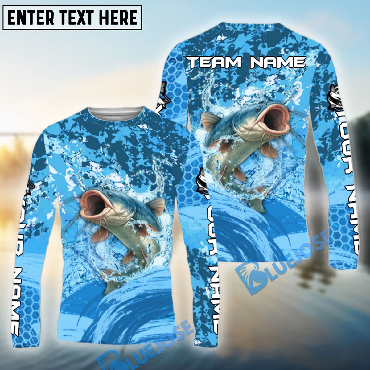 Bluejose Catfish Fishing Catch The Blue Wave Custom Name &amp; Team Name 3D Shirts
