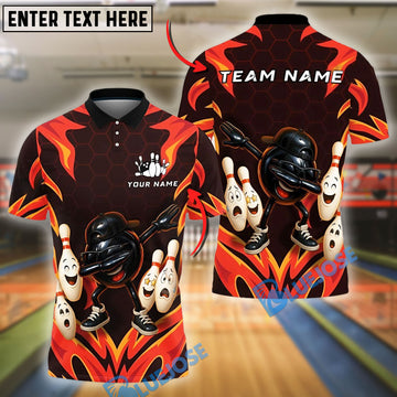 BlueJose Bowling And Pins  Dabbing Ball Fire Flames Style Customized Name, Team Name 3D Shirt (4 Colors)