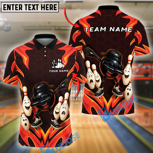BlueJose Bowling And Pins  Dabbing Ball Fire Flames Style Customized Name, Team Name 3D Shirt (4 Colors)