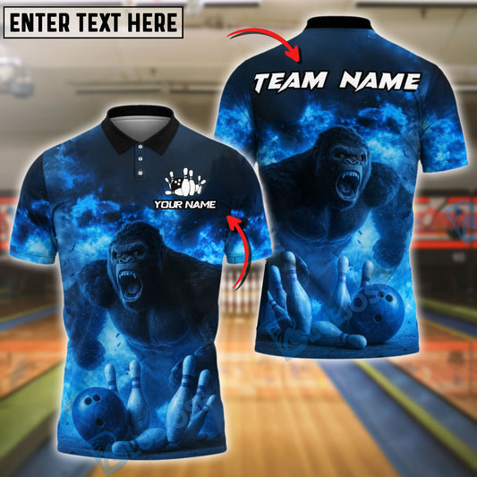 BlueJose Bowling And Pins Gorilla Flame Customized Name, Team Name 3D Shirt (4 Colors)