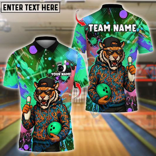 BlueJose Bowling And Pins Funny Tiger Colorful Customized Name, Team Name 3D Shirt (4 Colors)