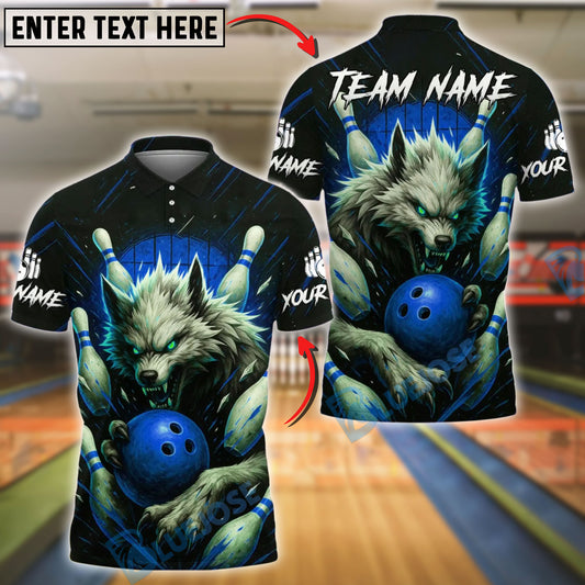 BlueJose Bowling And Pins Savage Wolf Customized Name, Team Name 3D Shirt (4 Colors)