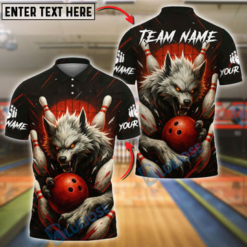 BlueJose Bowling And Pins Savage Wolf Customized Name, Team Name 3D Shirt (4 Colors)