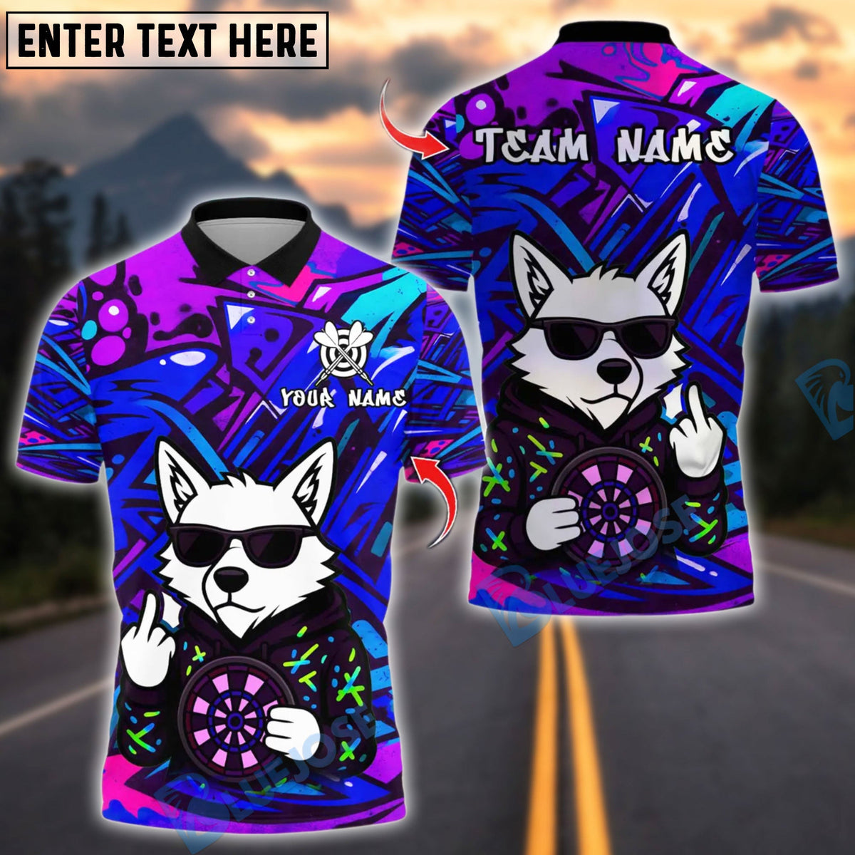 BlueJose Darts Graffiti Wolf Customized Name, Team Name 3D Shirt (4 Colors)