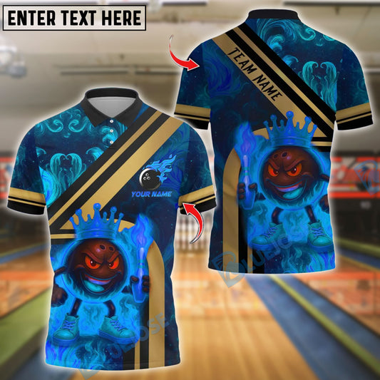 BlueJose Bowling And Pins Fire Flame King Customized Name, Team Name 3D Shirt (4 Colors)
