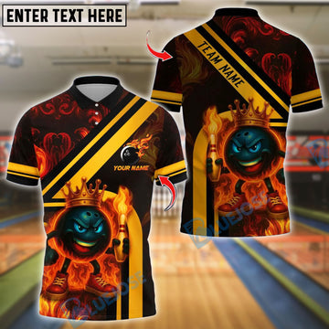 BlueJose Bowling And Pins Fire Flame King Customized Name, Team Name 3D Shirt (4 Colors)
