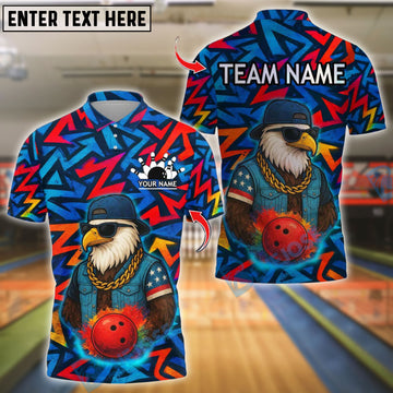 BlueJose Bowling And Pins Graffiti Eagle Street Style Customized Name, Team Name 3D Shirt (4 Colors)