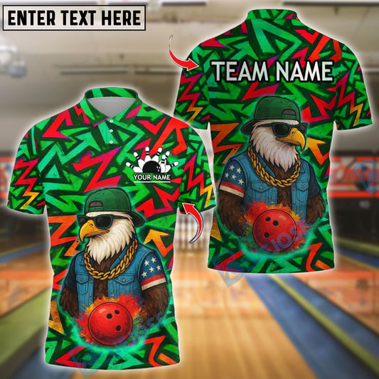 BlueJose Bowling And Pins Graffiti Eagle Street Style Customized Name, Team Name 3D Shirt (4 Colors)