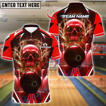 BlueJose Bowling And Pins Electric Skull Customized Name, Team Name 3D Shirt (4 Colors)
