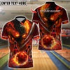 BlueJose Bowling And Pins Flame Skull Customized Name, Team Name 3D Shirt (4 Colors)