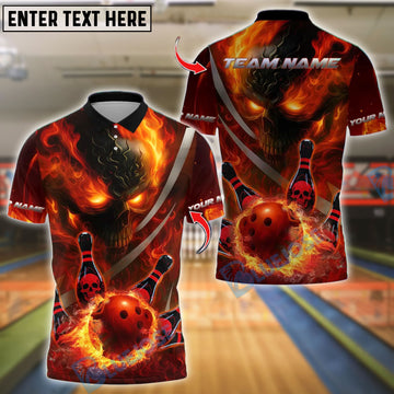 BlueJose Bowling And Pins Flame Skull Customized Name, Team Name 3D Shirt (4 Colors)