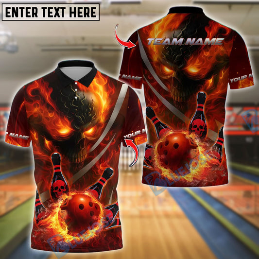 BlueJose Bowling And Pins Flame Skull Customized Name, Team Name 3D Shirt (4 Colors)