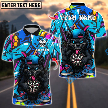 BlueJose Darts Cartoon Wolf Graffiti Street Style Customized Name, Team Name 3D Shirt (4 Colors)