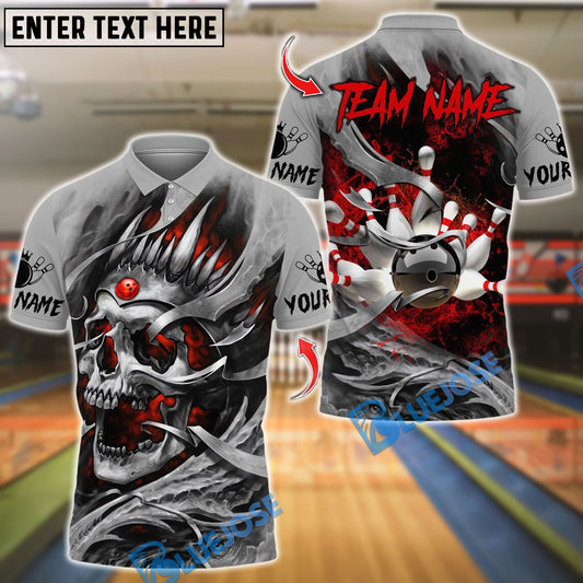 BlueJose Bowling And Pins Skull King Customized Name 3D Shirt (6 Colors)