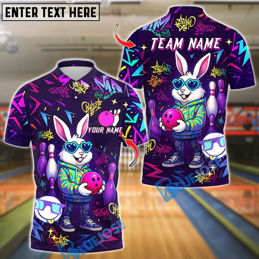 BlueJose Bowling And Pins Bunny Street Style Graffiti Design Customized Name, Team Name 3D Shirt (4 Colors)
