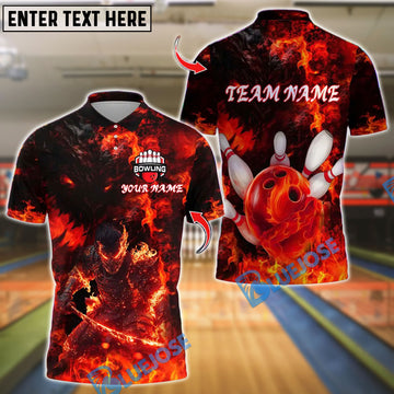 BlueJose Bowling And Pins Samurai Inferno Design Customized Name, Team Name 3D Shirt (4 Colors)