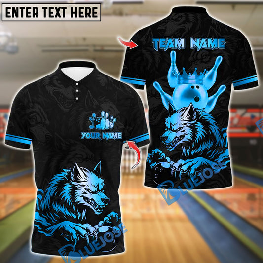 BlueJose Bowling And Pins Wolf Strike Gold Fury Customized Name, Team Name 3D Shirt (4 Colors)