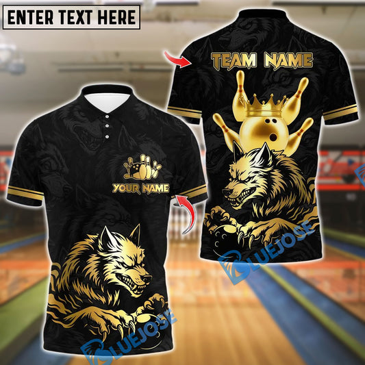 BlueJose Bowling And Pins Wolf Strike Gold Fury Customized Name, Team Name 3D Shirt (4 Colors)