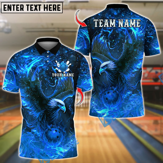BlueJose Bowling And Pins Flame Eagle Design Customized Name, Team Name 3D Shirt (4 Colors)