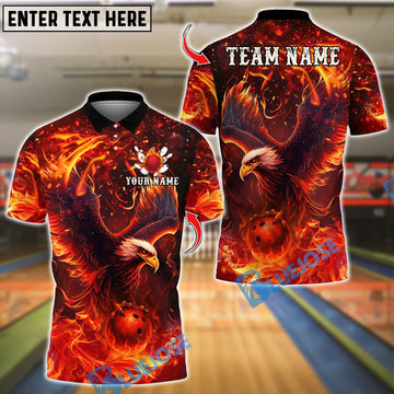 BlueJose Bowling And Pins Flame Eagle Design Customized Name, Team Name 3D Shirt (4 Colors)