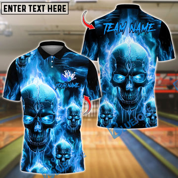 BlueJose Bowling And Pins Flame Skull Team Design Customized Name, Team Name 3D Shirt (4 Colors)