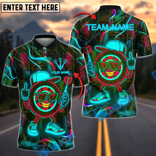 BlueJose Darts Neon Dartboard Swag Personalized Name, Team Name Shirt (4 Colors)