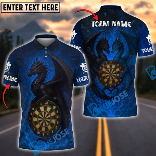 BlueJose Darts Dark Twin Dragon Fantasy Style Personalized Name, Team Name Shirt (4 Colors)