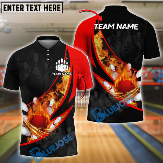 BlueJose Bowling Fire Flaming Strike Explosion Design Customized Name, Team Name 3D Shirt (4 Colors)