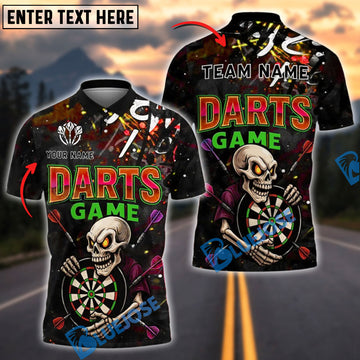 BlueJose Skeleton Darts Game Personalized Name, Team Name Shirt (4 Colors)