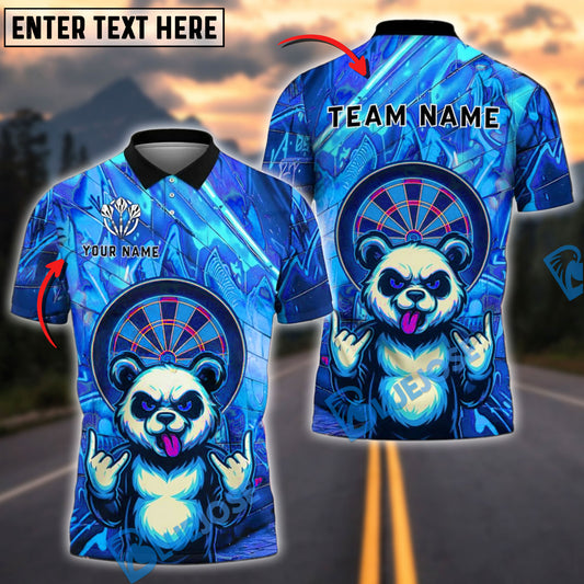 BlueJose Darts Rocker Panda Dartboard Personalized Name, Team Name Shirt (4 Colors)