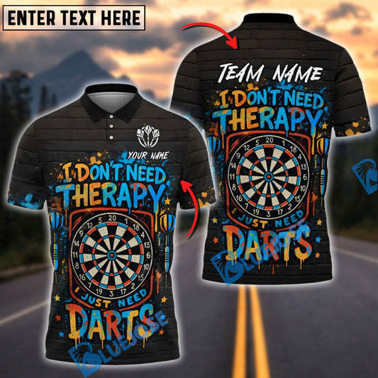 BlueJose Darts Therapy Not Needed Personalized Name, Team Name Shirt (4 Colors)