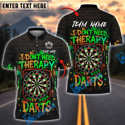 BlueJose Darts Therapy Not Needed Personalized Name, Team Name Shirt (4 Colors)