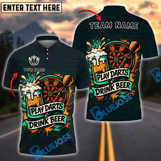 BlueJose Darts and Beer Splash Personalized Name, Team Name Shirt (4 Colors)