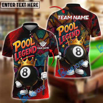 BlueJose Billiards Pool Legend King Personalized Name Shirt (4 Colors)