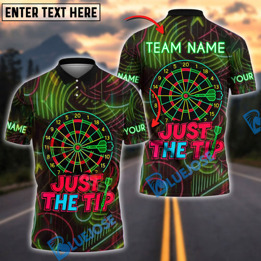 BlueJose Just the Tip Funny Darts Neon Style Personalized Name, Team Name Shirt