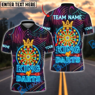 BlueJose Darts King of Crown Neon Style Personalized Name, Team Name Shirt