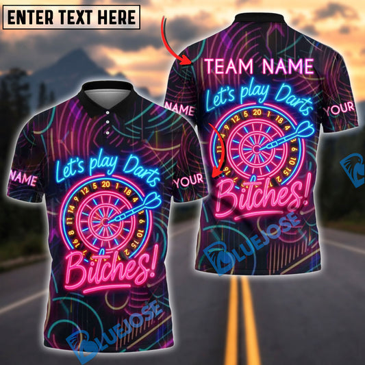BlueJose Darts Let’s Play Darts Neon Attitude Style Personalized Name, Team Name Shirt