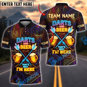 BlueJose Darts and Beer Double Mug Crossed Neon Style Personalized Name, Team Name Shirt