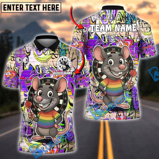 BlueJose Darts Rat Graffiti Style LGBTQ+ Support Personalized Name, Team Name Shirt (4 Colors)